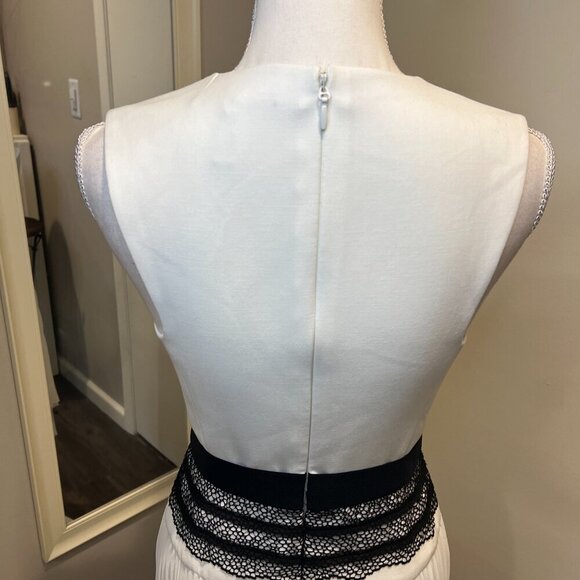 BCBGMaxAzria "Adelyn" Off White Sleeveless Pleated Skirt Lace Trim Dress, Size 4 - Picture 12 of 16